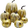 7Pcs Artificial Pumpkins Halloween Decoration, Lifelike Simulation Mixed Harvest Fall Foam Pumpkins for Halloween Thanksgiving Home Party Supplies (Gold-7Pcs) view 1