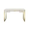 Benjara San 50 Inch Textured Vanity Desk with Round Mirror, Sled Base, White and Gold view 1
