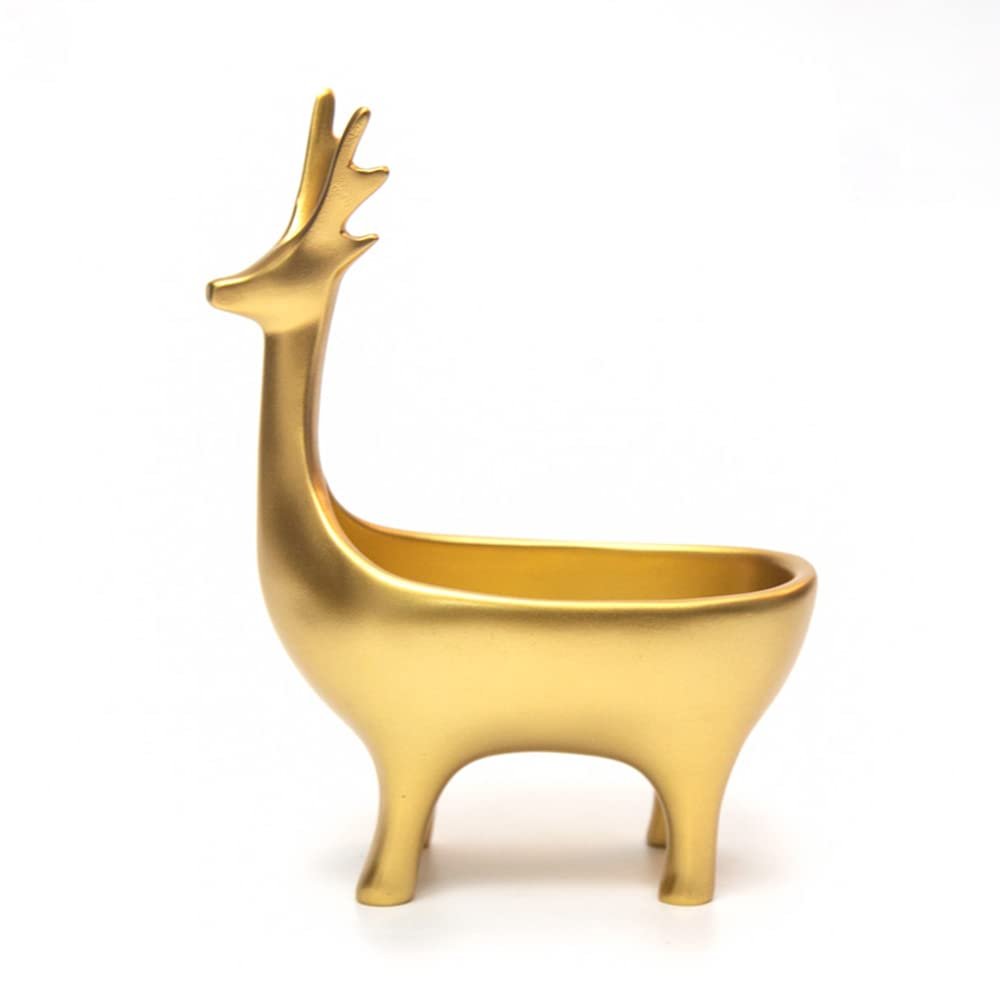 BOOMLATU Creative Resin Deer Statues Jewelry Tray Key Tray Organizer for Entryway,Table, Home,Bar and Office (Gold)