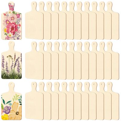 36 Pcs Wooden Mini Cutting Board with Handle Unfinished Wood Craft Mini Charcuterie Boards Paddle Blank Small Chopping Plank for DIY Kitchen Cooking Vegetables Decor(9.4 x 5.1 Inch)