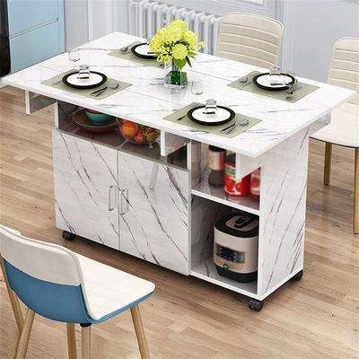 NIUYAO Folding Dining Table, Versatile Rectangular Drop Leaf Table with 4 Wheels 5 Storage Racks Space Saving for Dining Room Kitchen Leisure Coffee Table -White 51" L x 27.5" W x 29.5" H