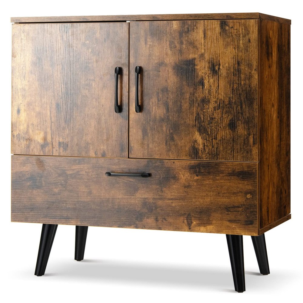 Giantex Storage Cabinet Buffet Sideboard with Doors, Pull-Out Drawer, Freestanding Floor Cabinet, Cupboard for Living Room, Entryway, Dining Room, Bar (Rustic Brown)