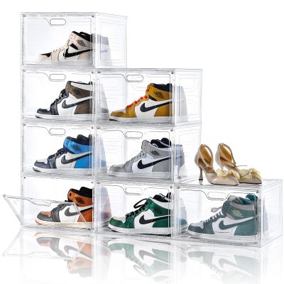 Amllas 8 Pack Shoe Boxes Clear Plastic Stackable, Large Shoe Storage Organizer with Lids,Drop Side Shoe Containers for Entryway,Sneaker Storage Fit up to US Size 13 (13x 10.6x 8.3)