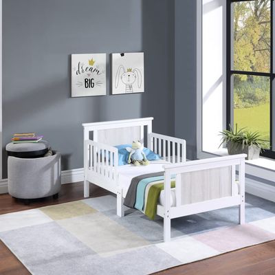 CKLMMC Vintage Toddler Bed with Reversible Headboard and Footboard Panel, The Perfect Transition Bed with Two Side Safety Rails,JPMA Certified (White#T^)