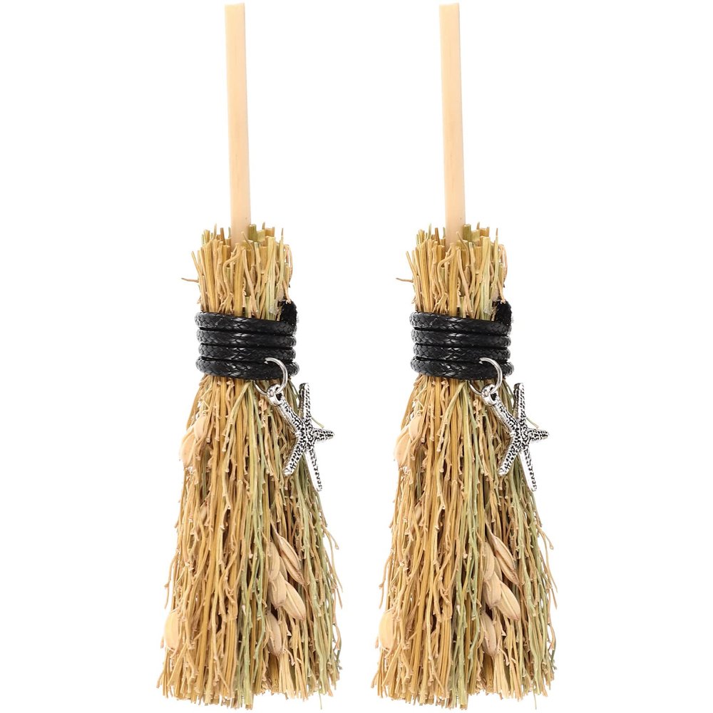 GANAZONO 2pcs Broom Pendant Halloween Broom Crafts for Home Decor Unique Retro Style Charms for Seasonal Scene Layout