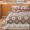 100% Cotton Bohemian Quilt Set Queen Size Vintage Elephant Pattern Bedding Luxury Flower Quilt Lightweight Reversible Bedspread Coverlets All Season Bed Set,1Quilt 2 Pillow Shams view 2