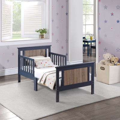 CKLMMC Vintage Toddler Bed with Reversible Headboard and Footboard Panel, The Perfect Transition Bed with Two Side Safety Rails,JPMA Certified (Blue#T^)