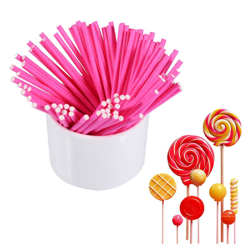 Cake Pop Stick, 100Pcs 4 inch Lollipop Sticks Pink Lolly Candy Stick Treat Stick for Cakepop Hard Candy Suckers Chocolate
