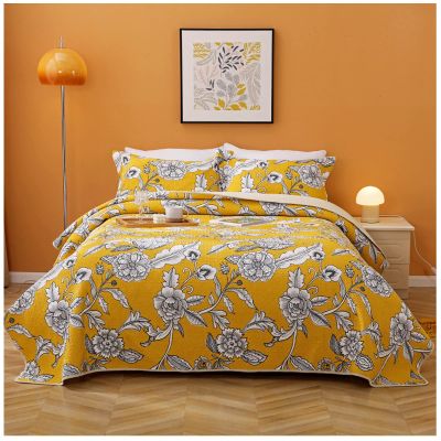 3-Piece Floral Print Queen Size Quilt Set (90" X 98") Vibrant and Bright Bohemian Cotton Quilt Set Reversible Patchwork Bedspread Coverlet Queen Size Bed Cover,A,Queen(90"98"