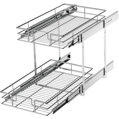 LOVMOR 2 Tier Individual Pull Out Cabinet Organizer 11" W x 18" D, Slide Out Kitchen Cabinet Storage Sliding Shelves