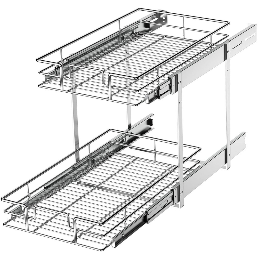LOVMOR 2 Tier Individual Pull Out Cabinet Organizer 11" W x 18" D, Slide Out Kitchen Cabinet Storage Sliding Shelves