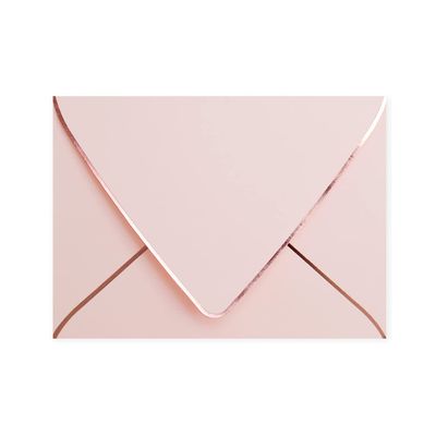 50 Pack A6 Pink Envelopes With Rose Gold Border 4 x 6 - V flap, Quick Self Seal, For 4x6 Cards| Perfect for Weddings, Invitations, Photos, Graduation, Baby Shower (Pink-rose golden border)