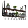 LUNEZY Wall Mounted Wine Rack with Glass Holder (with Spotlights) | Ceiling Hanging Wine Holder Metal Wooden | Wine Bottle Holder | Suspended Wine Glass Holder (Black) view 1