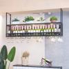 LUNEZY Wall Mounted Wine Rack with Glass Holder (with Spotlights) | Ceiling Hanging Wine Holder Metal Wooden | Wine Bottle Holder | Suspended Wine Glass Holder (Black) view 4