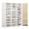 16Pcs 3-Layer Shoe Storage Box, Foldable Shoe Organizer Boxes Capable of holding 96 Pairs, White Plastic Closet Shoe Organizer with Transparent Cover, Free Standing Shoe Rack Easy Assembly Expandable for High Heels, Boots view 1