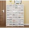 16Pcs 3-Layer Shoe Storage Box, Foldable Shoe Organizer Boxes Capable of holding 96 Pairs, White Plastic Closet Shoe Organizer with Transparent Cover, Free Standing Shoe Rack Easy Assembly Expandable for High Heels, Boots view 2