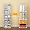 16Pcs 3-Layer Shoe Storage Box, Foldable Shoe Organizer Boxes Capable of holding 96 Pairs, White Plastic Closet Shoe Organizer with Transparent Cover, Free Standing Shoe Rack Easy Assembly Expandable for High Heels, Boots view 3