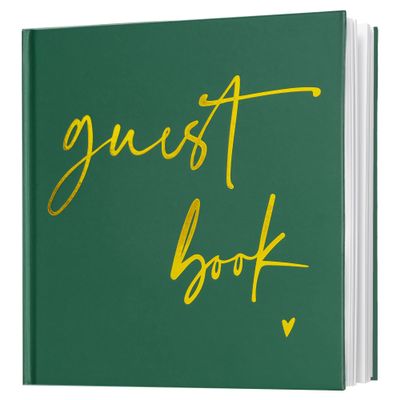 Calculs Wedding Guest Book 8.5" Square for Polaroid Pictures Event Party Guestbook Shower Picture Book Blank Pages Registry, Green Cover, Gold Foiled Script