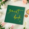 Calculs Wedding Guest Book 8.5" Square for Polaroid Pictures Event Party Guestbook Shower Picture Book Blank Pages Registry, Green Cover, Gold Foiled Script view 2