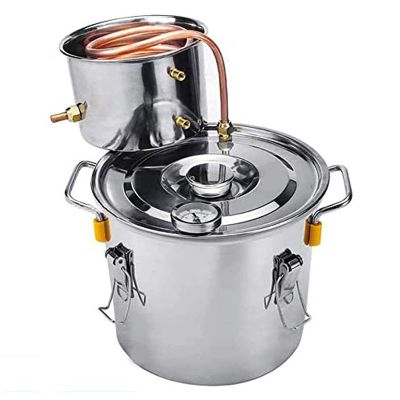 Stainless Steel Distiller with All-Copper-Tube Condenser, Home Brewing Kit with Thermometer, for DIY,6l/1.5gal