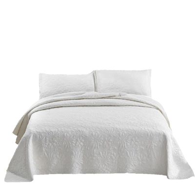 XXRBB Quilted Bedspread Embossed Coverlet with 2 Pillow Shams, Solid Color Cotton Bed Cover Set,White,Double 230x250cm