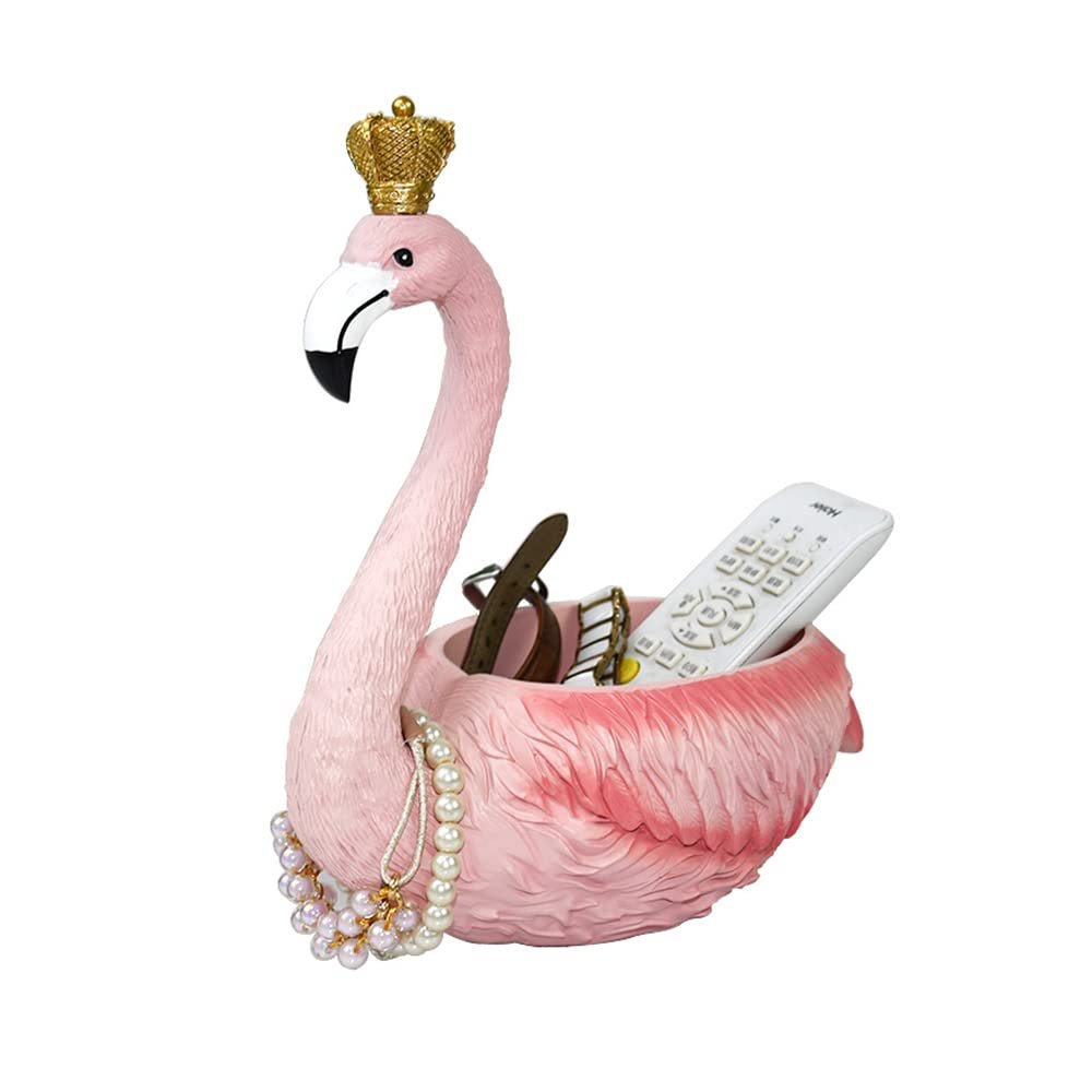 BOOMLATU Creative Resin Flamingo Statues Jewelry Holder Key Bowl Organizer for Entryway,Table, Home,Bar and Office (Crown A)