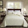 XXRBB Quilted Bedspread Embossed Coverlet with 2 Pillow Shams, Solid Color Cotton Bed Cover Set,Beige,Double 230x250cm view 1