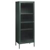 Modern Tempered Fluted Glass & Steel Tower Cabinet with 1 Hinged Door, 4 Adjustable Shelves, Freestanding for Bathroom, Kitchen, Living Room, Bedroom, Home Office, 22.5 x 15.75 x 63 in., Green/Gold view 1