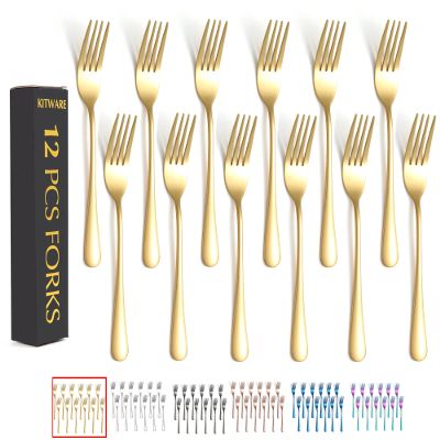 12 Pieces Gold Salad Forks Set, Stainless Steel Flatware Utensils, Home & Kitchen Metal Cutlery Set, Heavy Duty Silverware Small Forks 6.8 Inch, New Appartment Essential Tableware