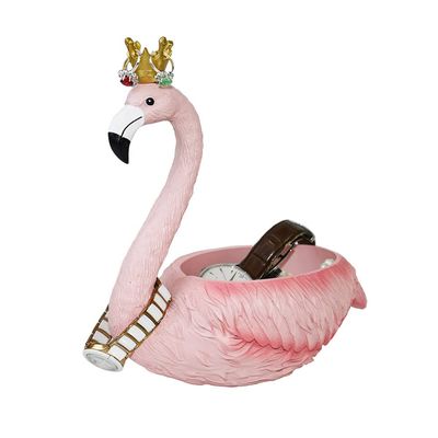BOOMLATU Creative Resin Flamingo Statues Jewelry Holder Key Bowl Organizer for Entryway,Table, Home,Bar and Office (Crown B)