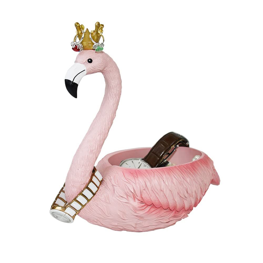 BOOMLATU Creative Resin Flamingo Statues Jewelry Holder Key Bowl Organizer for Entryway,Table, Home,Bar and Office (Crown B)