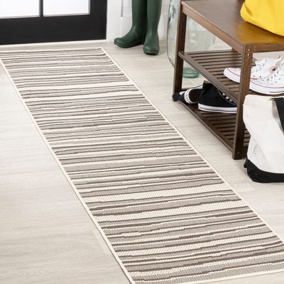 JONATHAN Y Wavy Stripe Indoor Outdoor Runner Rug 2X8 Cream/Dark Gray, Castara Modern for Backyard, Patio, Porch, Easy-Cleaning, High Traffic, Pet-Friendly, Non-Shedding (SMB205C-28)