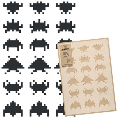 NAKLEO Reusable Plastic Wall Stencil - 59x95cm / 23 x 37 - Space Invaders Robot - Large Wallpaper Pattern Painting DIY Art Craft Template - Fabric Furniture Wood Canvas