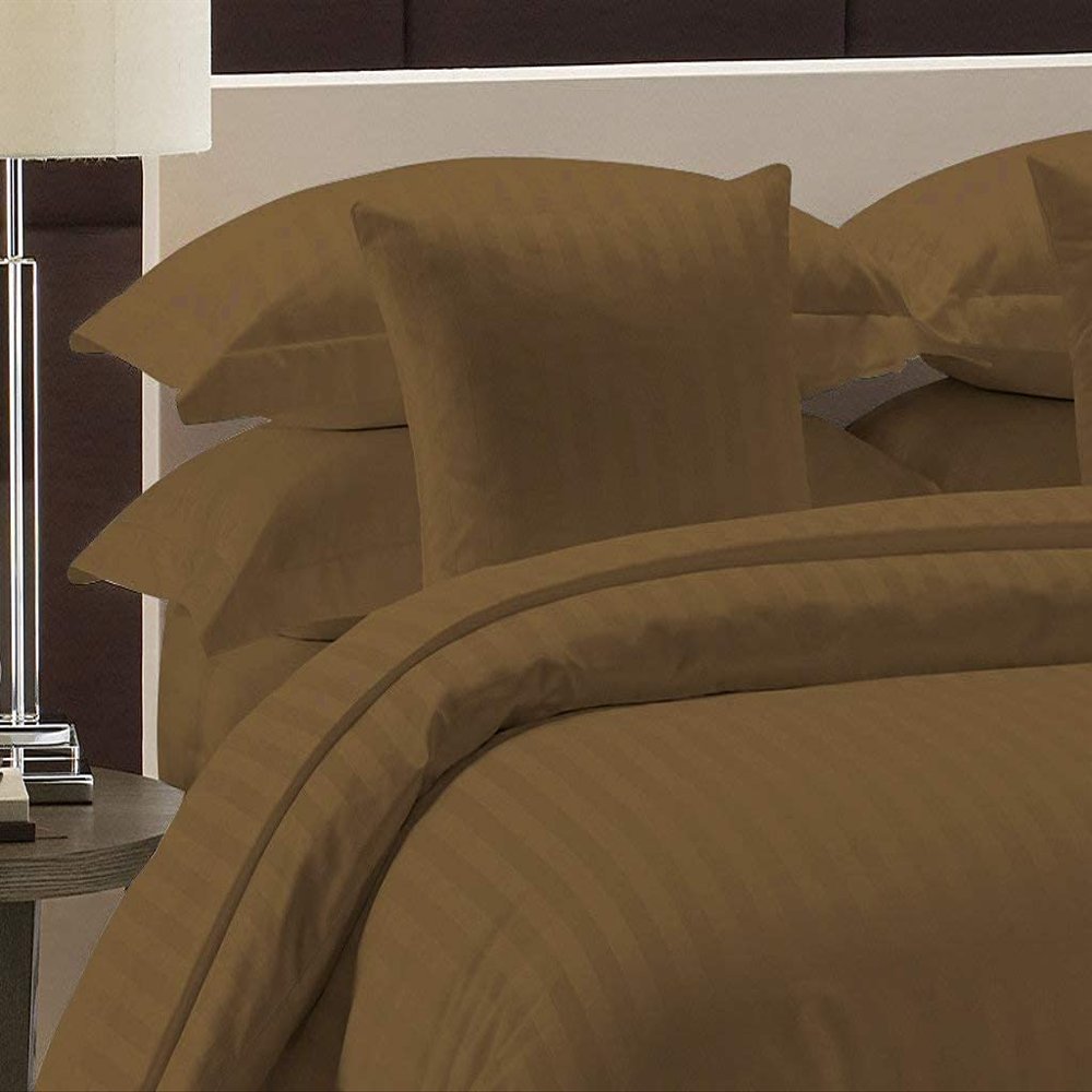 Amuze Bedding Hotel Quality 800 Thread Count Egyptian Cotton 3pc Duvet Cover Set Zipper Closer with Corner Ties (Oversized-King(98" X 120"), Taupe Stripe)