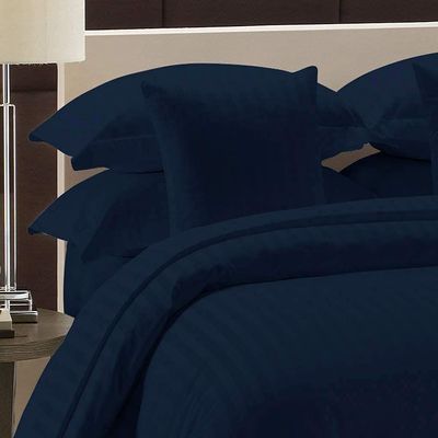 Amuze Bedding Hotel Quality 800 Thread Count Egyptian Cotton 3pc Duvet Cover Set Zipper Closer with Corner Ties (Oversized-King(98" X 120"), Navy Blue Stripe)
