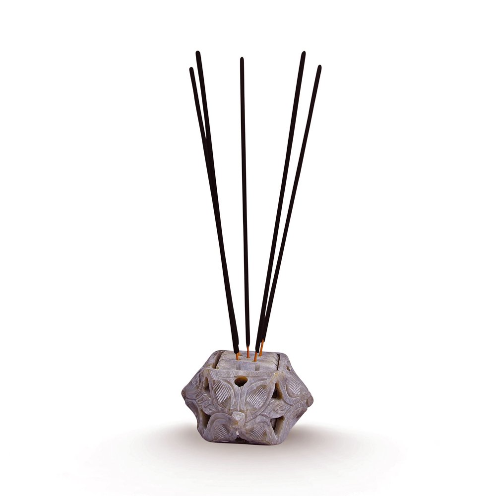 IYB-Marble Soapstone Incense Stick Holder | Agarbatti Stand | Candle Burner | Tea Light Holder. Perfect Handmade Leaf Carving Home Decor.