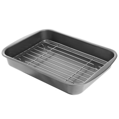 1 Set Stainless Steel Bakeware Roaster Trays Meat Vegetables Pan Baking Pan Food Serving Tray Stainless Steel Cooling Wire Rack Square Griddle Tray Small Tools Non Stick