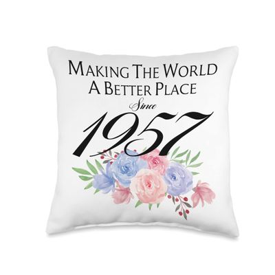66 Birthday Making the world a better place since 1957 Throw Pillow