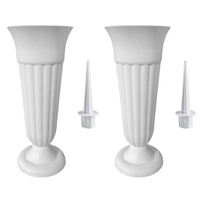 HomeLoft Basics 2 Pack Cemetery Cone Vase with Stake and Base, White