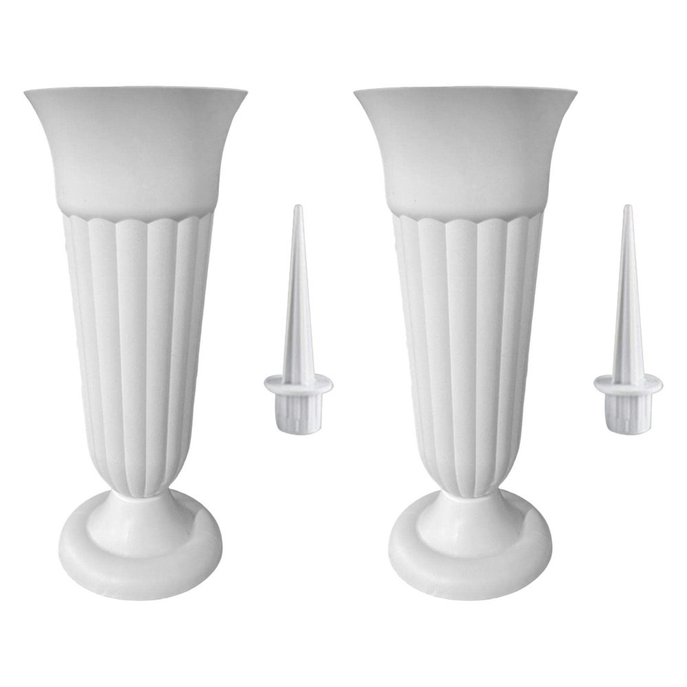 HomeLoft Basics 2 Pack Cemetery Cone Vase with Stake and Base, White