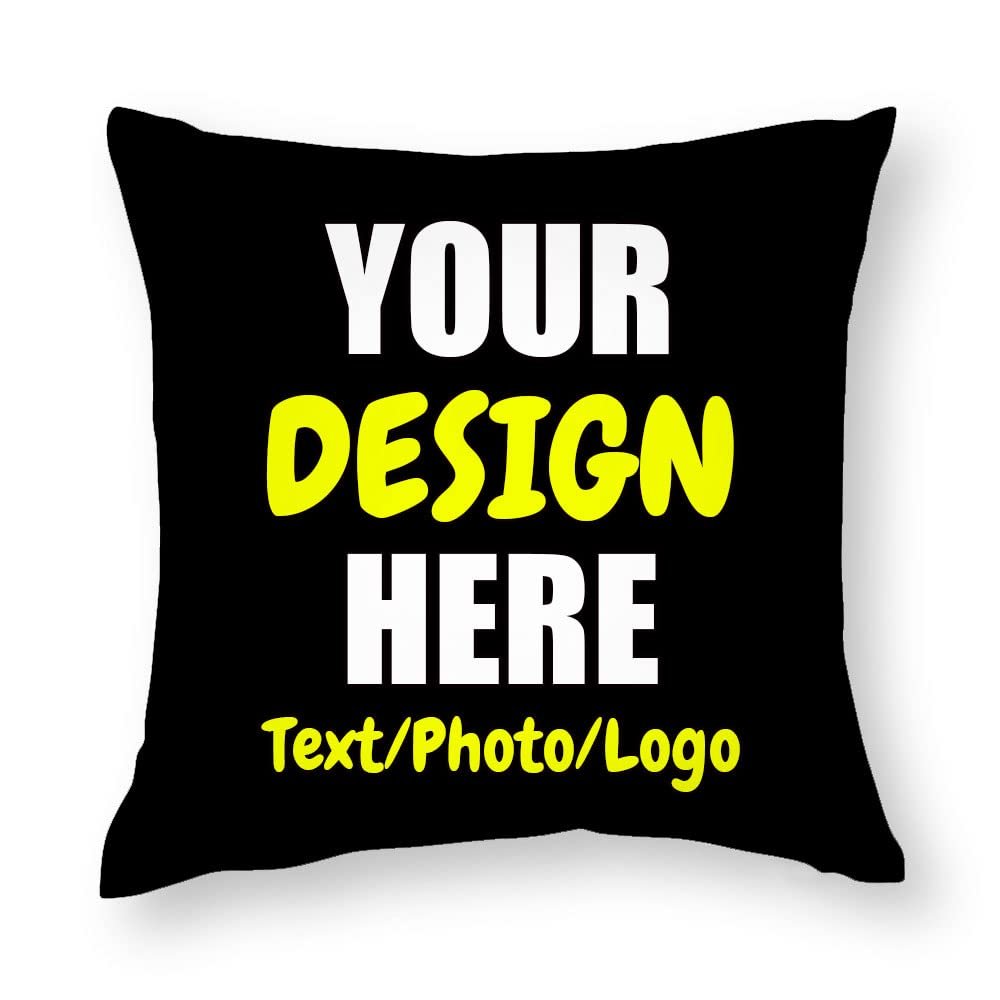 ANGELJUAN Personal Personalized Pillowcase Add Your Photo Pillow Case Custom Image Name Customizable for Bedroom Living Room Birthday Christmas Valentines Mothers, Black, 17"x17"