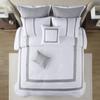 510 Design Powell Cozy Comforter Set, Hotel Style Border Design with Geometric Embroidery Details, All Season Bedding with Matching Sham, Decorative Pillow, Bedskirt, Cal King(104"x92"), White 8 Piece view 3
