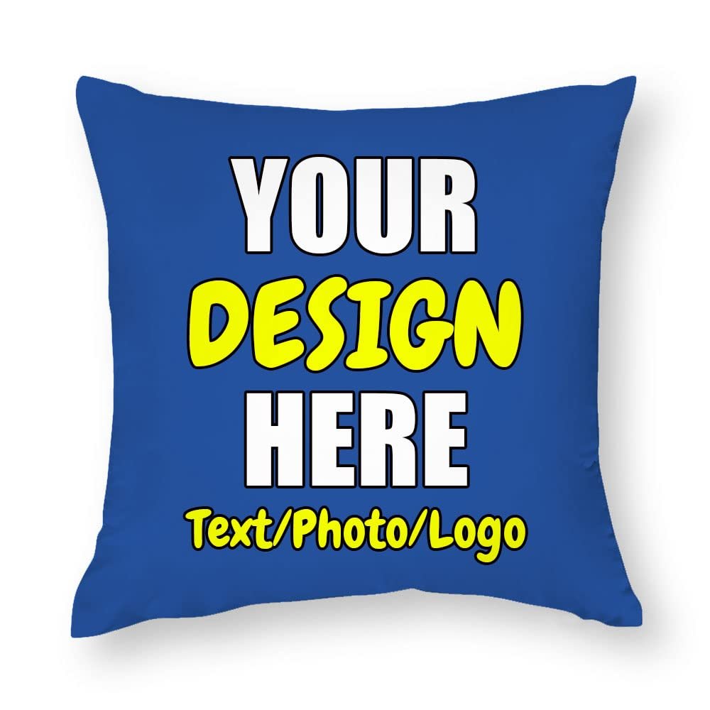 ANGELJUAN Design Your Own Pillowcase, Personalized Photo Text Logo Name Throw Pillow, Customized Cushion Covers for Wedding Keepsake Throw Pillow, Royal Blue, 17"x17"