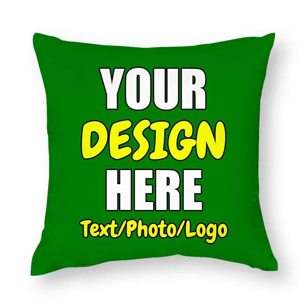 ANGELJUAN Design Your Own Pillowcase, Personalized Photo Text Logo Name Throw Pillow, Customized Cushion Covers for Wedding Keepsake Throw Pillow, Green, 18"x18"