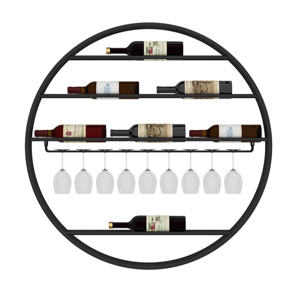Black Hanging Wine Rack Wine Storage Holder Champagne Goblet Stemware Wine Bottle Shelf Kitchen Bar Wall-Mounted Round Racks (Size : 85cmx10cmx85cm)