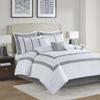 510 DESIGN Powell Cozy Comforter Set, Hotel Style Border Design with Geometric Embroidery Details, All Season Bedding with Matching Sham, Decorative Pillow, Bedskirt, King(104"x92"), White 8 Piece view 1