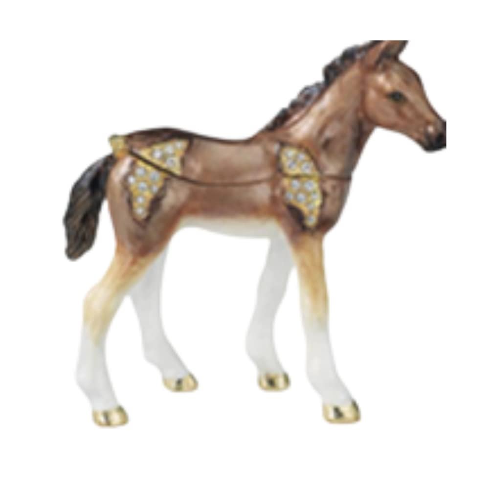SAGEFINDS Enameled Horse Collectible Box | Handmade Metal Crystal Figurine Trinket | Jewelry Ring Holder | Magnetic Closure | Gift Boxed | Foal