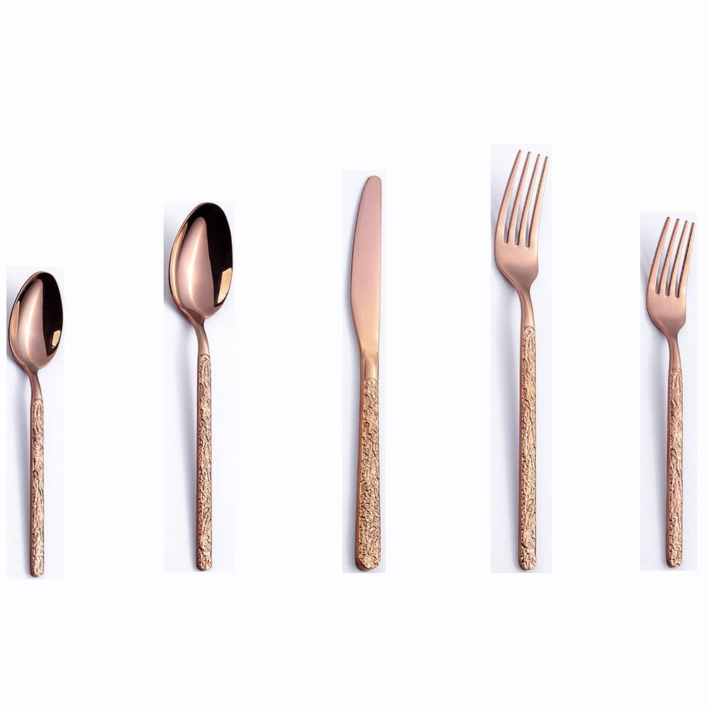 Rose Gold Silverware Set Stainless Steel Flatware Set With Stone Grain Handle Nice Weight 30 Piece Tableware Service for 4 Kitchen Halloween Restaurant Forks Spoons Knifes Dessert Spoon and fork