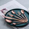 Rose Gold Silverware Set Stainless Steel Flatware Set With Stone Grain Handle Nice Weight 30 Piece Tableware Service for 4 Kitchen Halloween Restaurant Forks Spoons Knifes Dessert Spoon and fork view 2
