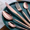 Rose Gold Silverware Set Stainless Steel Flatware Set With Stone Grain Handle Nice Weight 30 Piece Tableware Service for 4 Kitchen Halloween Restaurant Forks Spoons Knifes Dessert Spoon and fork view 3
